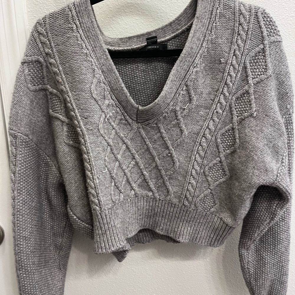 Forever 21 Gray Off-the-Shoulder Sweater